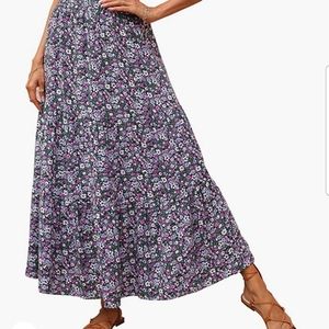 NWT KIRUNDO Summer High Waist Boho Floral Print Pleated Maxi Skir